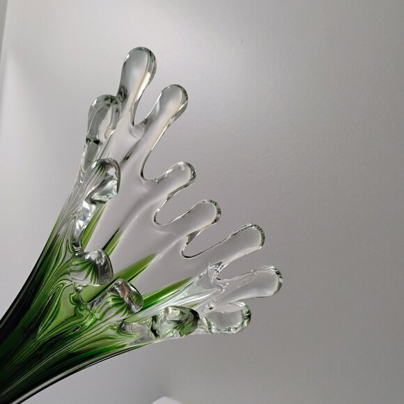 Mid Century Modern Green Art Glass Vase Vintage Stretch Swung Murano Style 17" - Picture 9 of 16